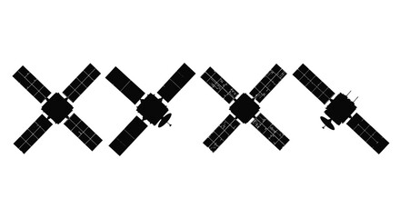 Four satellite silhouettes isolated on white background