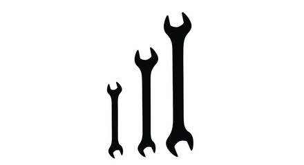 Set of wrench silhouettes in different sizes isolated on white background