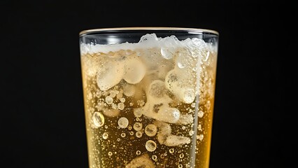 desorption. A glass of carbonated drink with rising bubbles and condensation on a clean background. bar promotions, beverage menus, designed for product packaging and bar promotions.