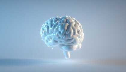 Illuminated digital representation of human cerebrum floats against a light background