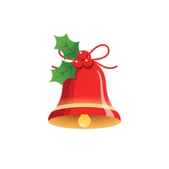 Festive red Christmas bell with holly and berries, holiday cheer
