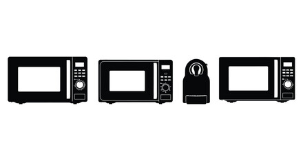 Obraz premium Three microwave and fingerprint scanner icons isolated on white background