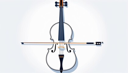 Stylized illustration depicts a stringed orchestral instrument positioned centrally against a light background