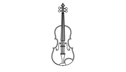 Outlined illustration depicts the body and scroll of a stringed musical instrument viewed straight on against a white background.