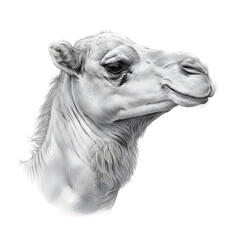 Obraz premium Close up black and white portrait of a camel s head isolated on transparent background