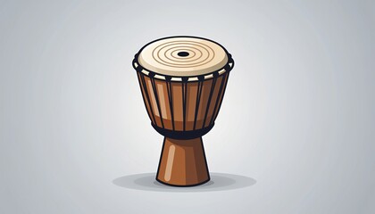 Traditional hand percussion instrument crafted from wood and animal hide sits centered against a subtle gradient background