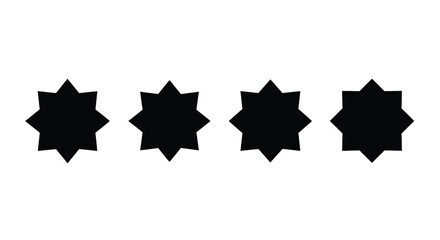 Four black star shapes isolated on white background in a row design