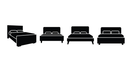Collection of bed silhouette illustrations isolated on white background