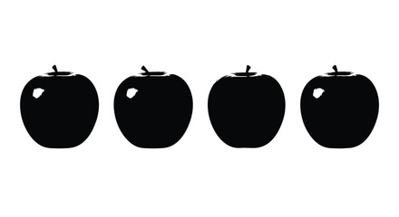 Four black apple silhouettes isolated on white background in a row