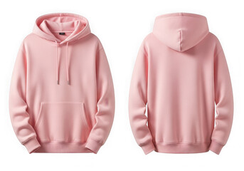 Front and back view of a soft pink unisex hoodie perfect for casual wear transparent background