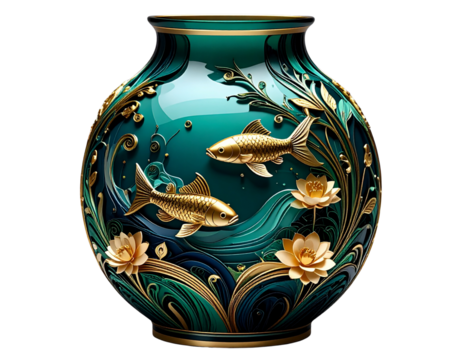 Stylized Tall Vase Illustration in Art Nouveau Style, Transparent Background