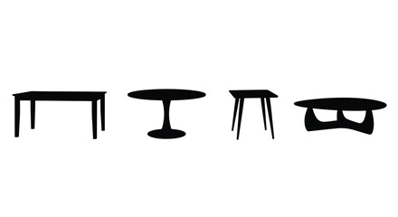 Four black tables isolated on white background are in a row