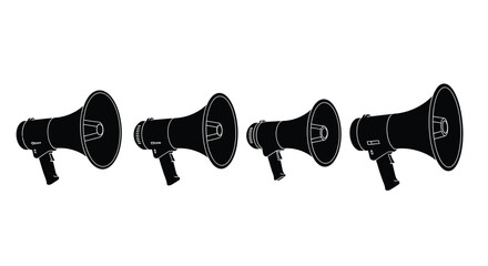 Four black megaphone isolated on white background