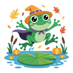 Fototapeta premium Cute Whimsical Frog Dressing up for Halloween Vector Illustration