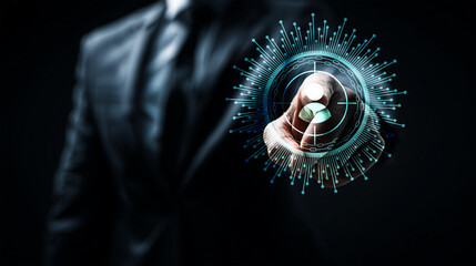 Technology based web background hand finger pointing focus from AI. Website user interface. Engaging website backgrounds for visual appeal. SEO friendly web design elements for visibility.