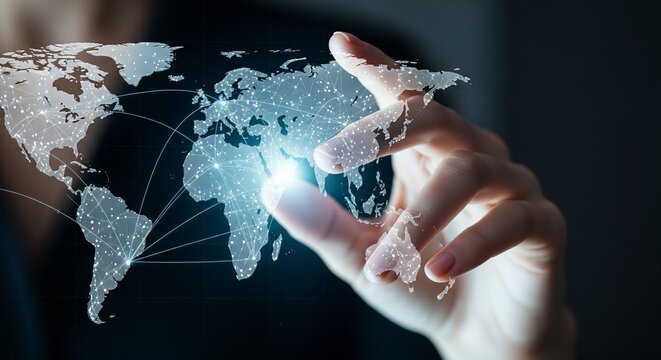 Innovative digital touch Hand engages with a radiant global network interface