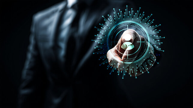 Technology based web background hand finger pointing focus from AI. Website user interface. Engaging website backgrounds for visual appeal. SEO friendly web design elements for visibility.