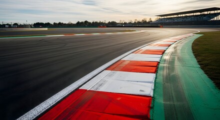 Racing Track: Capturing the sharp curves and vibrant color of the race track, it captures the speed and thrill of the motorsport. The track's design creates a sense of motion, excitement.
