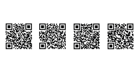 Fototapeta premium Four qr codes isolated on white background, information and technology concept
