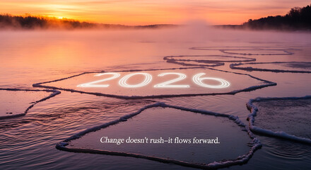 Change and Progress Represented by 2026 on a Frosty Lake Landscape