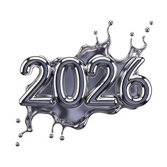 Metallic 2026 Illustration New Year Date Design with Liquid Splash