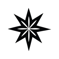 Obraz premium Geometric heart icon with a central sunburst star design. Abstract black and white vector symbol of love, light, and passion on an isolated background