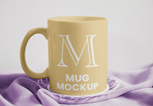 Mug on Tablecloth Mockup