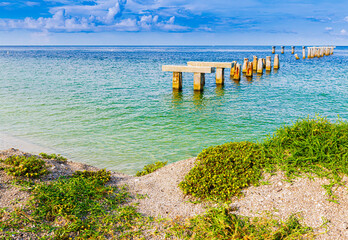 Remains of Fishing Pier Destroyed by Hurricanes, Gasparilla State Park, Boca Grande, Florida, USA