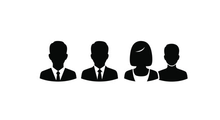 Silhouette of four people isolated on white background, vector illustration
