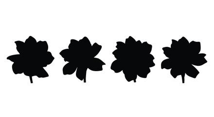 Four lotus flower silhouettes isolated on white background in a row