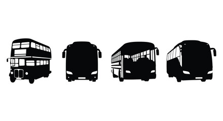 Four bus silhouettes isolated on white background in different positions