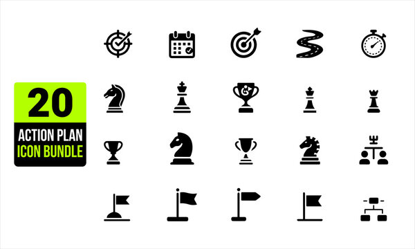 Collection of diverse Action plan related flat vector icons