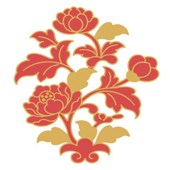 Ornate Floral Trio – Red and Gold Vector with Symmetrical Petals and Leaves