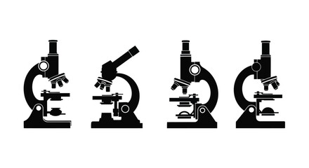 Set of microscope silhouette isolated on white background for science research