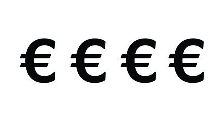 Four black euro symbols isolated on white background in a row design