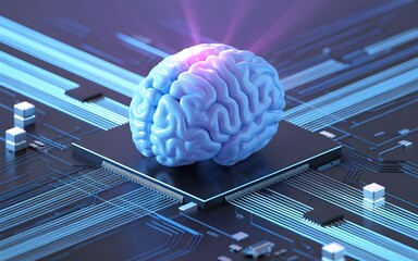 Futuristic brain on circuit board sparking innovation and artificial intelligence breakthroughs in modern technology, ready for your next AI project