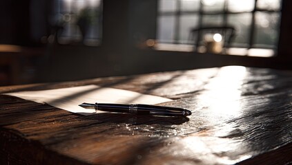 Elegant Writing Utensil on Wooden Tabletop.