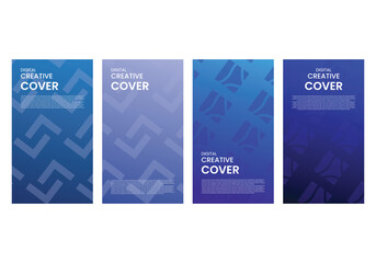 Creative posters story card featuring vibrant Blue Gradient Cover Templates with Geometric Patterns. Each poster showcases unique layouts suitable for courses, magazines, banners, advertisements