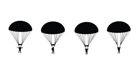 Four parachutes isolated on white background are displayed in a row