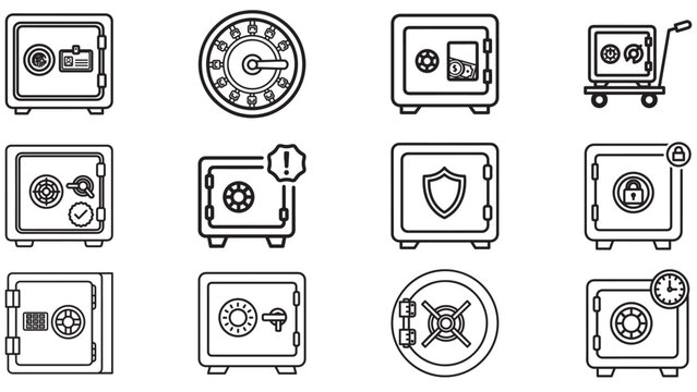 Safe Vault Icon Variations &mdash; Heavy Door, Dial And Keypad Security Symbols In Black For Banking, Storage And Asset Protection