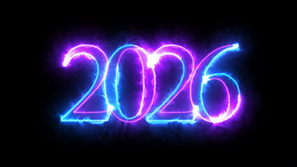 Neon fire effect light letter 2026 festive digital greeting text celebration and holiday themed design