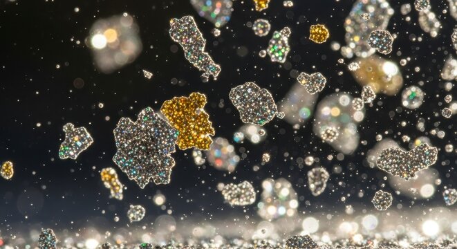 Sparkling Silver Gold Glitter Particles Dark Abstract.