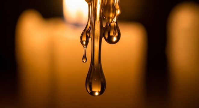 Melting Golden Wax Drip with Candlelight Warm Glow.