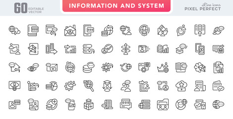 Information and System line icon set. Connection, communication, technology, internet, IT, router, signal, wireless, information, vector outline icon set. Editable stroke