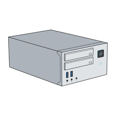 Obraz premium A flat style illustration of a standard computer CPU tower with a clean and simple design, representing typical desktop hardware used in offices and homes