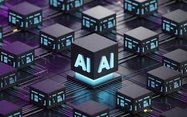 Modern AI network with glowing connections for innovative technology solutions, futuristic data processing applications and cutting edge neural networks concept