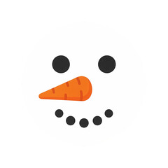 Cheerful snowman face with carrot nose and coal eyes