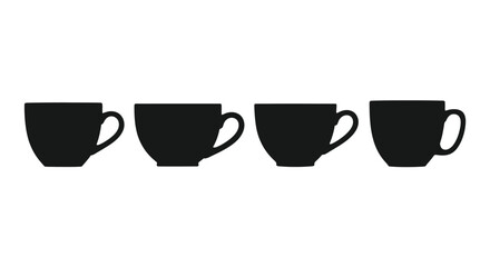 Four black coffee cups isolated on white background, hot beverage
