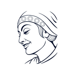 Traditional portrait line art of a smiling person wearing headscarf