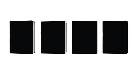 Four black notebooks isolated on white background in a simple illustration